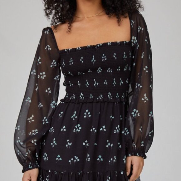 Wilfred Aritzia Tempest Dress Black Aqua Print Long Sleeve Mini Length Size XS - Picture 4 of 15